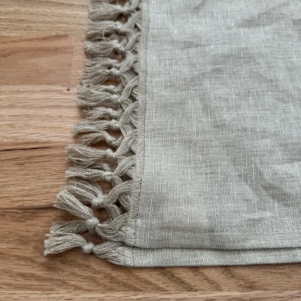 Pottery Barn Linen Flax Knotted Fringe Table Throw Cloth 50” x‎ 50”